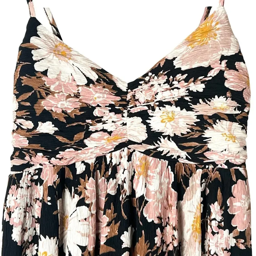 Abercrombie & Fitch Crinkle Textured Ruched Floral Maxi Dress Fairy Boho Size XS